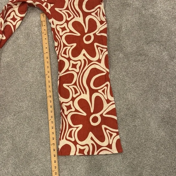 Honorine Wide Leg Abstract Floral Print Linen Pants Cream Orange size XS NWOT - Picture 4 of 8